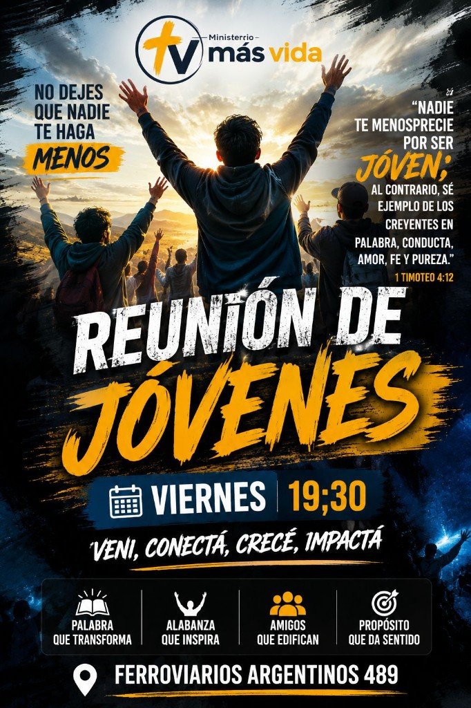 Reunión de jóvenes: viernes 19:30, vení, conectá y crecé
